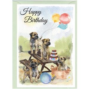 "Geburtstagskarte ""Happy Birthday"" mit rotem Border Terrier (15,5 x 10 cm) und Umschlag." Leer innen für Ihre eigene Nachricht. Perfekt für jeden Hundefreund