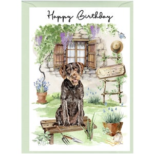 German Wire Haired Pointer Dog &quot;Happy Birthday&quot; Card (6&quot;x 4&quot;) with Envelope. Blank inside for your own message. Perfect for any dog lover