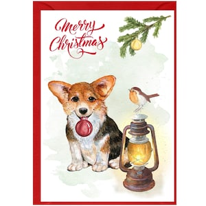Welsh Pembroke Corgis Hunde Weihnachtskarte 15 x 10 cm Leere Innenseite - mit Umschlag. Perfekter Artikel für jeden Hundeliebhaber