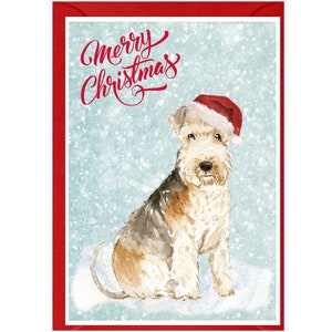 Tarjeta navideña de Lakeland Terrier (15 x 10 cm). Interior en blanco y con sobre. Ideal para cualquier amante de los perros.