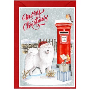 Tarjeta navideña con diseño de perro samoyedo (15,24 x 10,16 cm). Interior en blanco y con sobre. Artículo perfecto para cualquier amante de los perros.