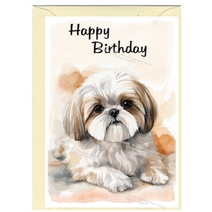 Shih-Tzu-kaart "Happy Birthday" (6" x 4") met envelop - blanco binnenkant voor je eigen bericht. Perfect voor elke hondenliefhebber