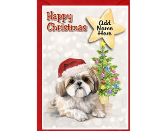 Cartes De Vœux Shih Tzu Avec Enveloppes – Thème Noël, Personnalisables, Neuves