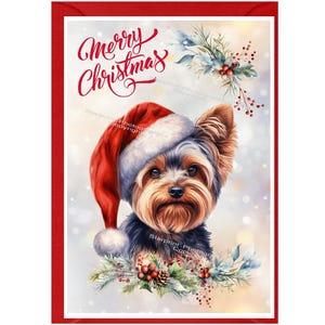 Carte de Noël Yorkshire Terrier / Yorkie Dog (6 x 4 po.) vierge à l'intérieur - avec enveloppe.  Article parfait pour tous les amoureux des chiens