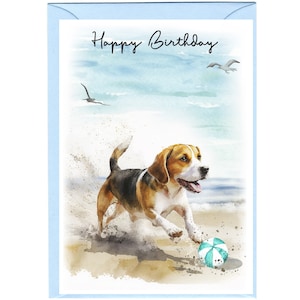 Carte « Joyeux anniversaire » chien Beagle (6 x 4 po.) avec enveloppe - Vierge à l'intérieur pour votre propre message. Parfait pour tous les amoureux des chiens