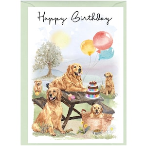 Golden Retriever Hund ""Happy Birthday"" Karte (15,5 x 10,5 cm) mit Umschlag - Leere Innenseite für Ihre eigene Nachricht." Perfekt für jeden Hundefreund