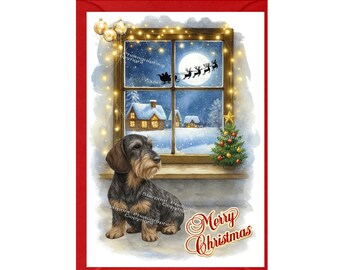 Dachshund (Wire Haired) Dog Christmas Card (6" x 4") Blank inside - with Envelope.  Perfect item for any Dog Lover