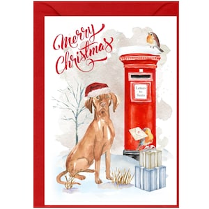 Carte de Noël Hongrois Vizsla Dog (6 x 4 po.) vierge à l'intérieur - avec enveloppe.  Article parfait pour tous les amoureux des chiens