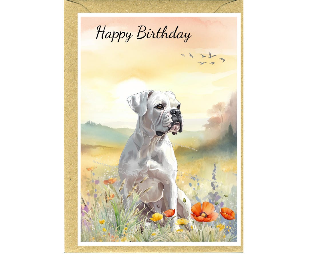 Boxer White Dog "happy Birthday" Card (6" X 4") With Envelope - Blank ...