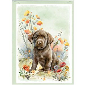 Gepersonaliseerde Labrador Retriever (chocolade) hondenwenskaart /Notelet (6" x 4") met envelop.  Kaart kan indien gewenst blanco worden gelaten