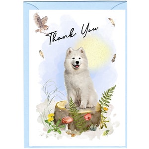 Carte de remerciement chien Samoyède (6 x 4 po.) avec enveloppe - Vierge à l'intérieur pour votre propre message. Peut être personnalisé.