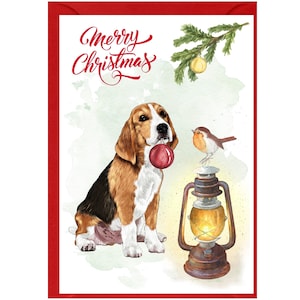 Beagle Dog-kerstkaart (6" x 4") met blanco binnenkant - met envelop.  Perfect item voor elke hondenliefhebber