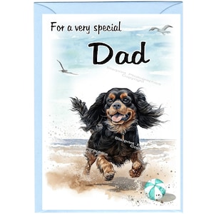 Biglietto di auguri vuoto/biglietto per PAPÀ raffigurante il cane Cavalier King Charles Spaniel (6" x 4") con busta, ideale per la festa del papà, il compleanno, ecc.