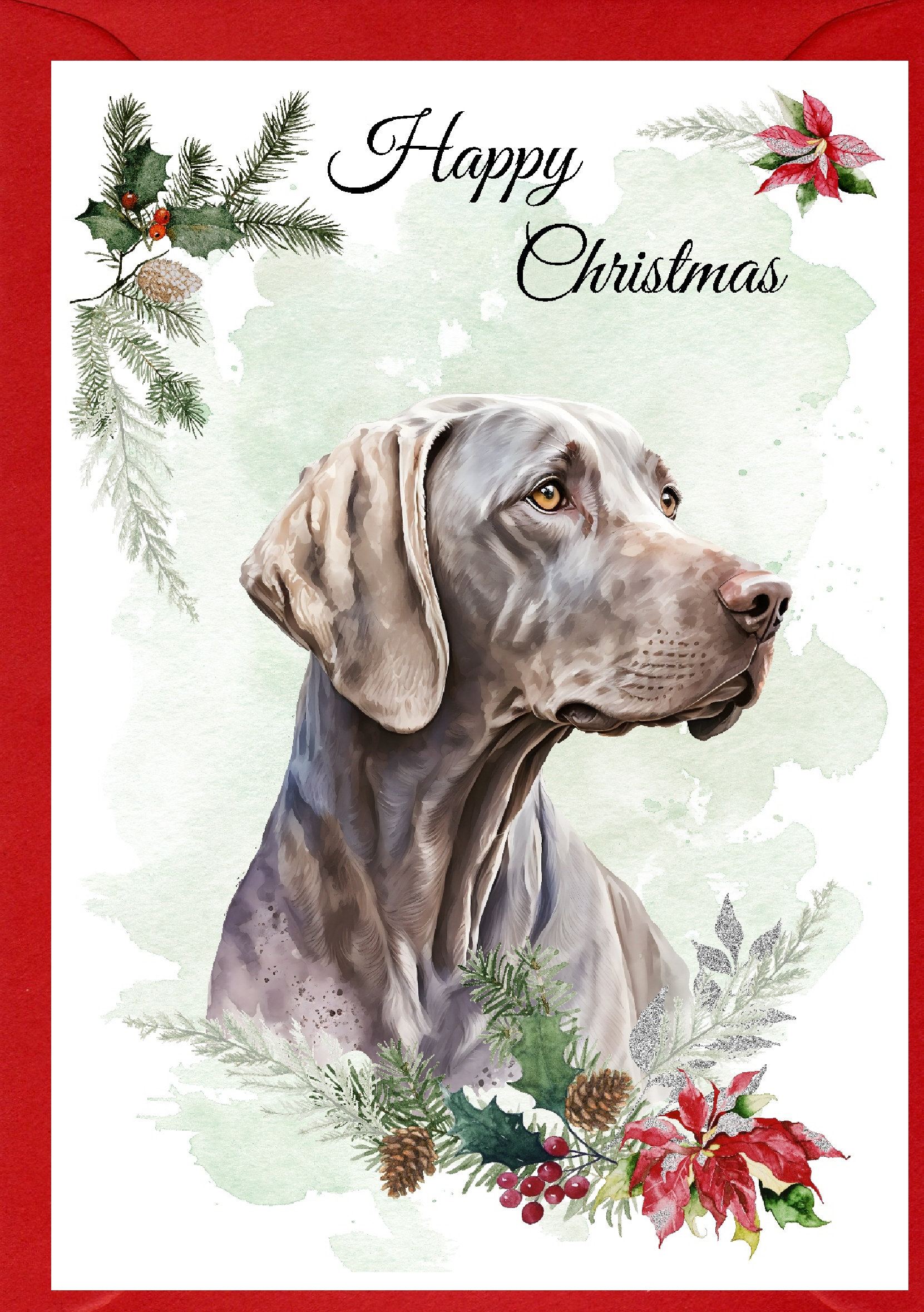 Weimaraner Dog Christmas Card (6" X 4") Blank Inside - With Envelope ...