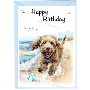 "Labradoodle / Golden Doodle Hund ""Happy Birthday"" Karte (6"x 4") mit Umschlag." Leer innen für Ihre eigene Nachricht. Perfekt für jeden Hundefreund