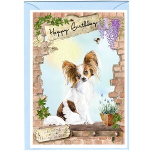 Papillon (Butterfly) Dog "Happy Birthday" Card (6"x 4") with Envelope. Blank inside for your own message. Perfect for any dog lover