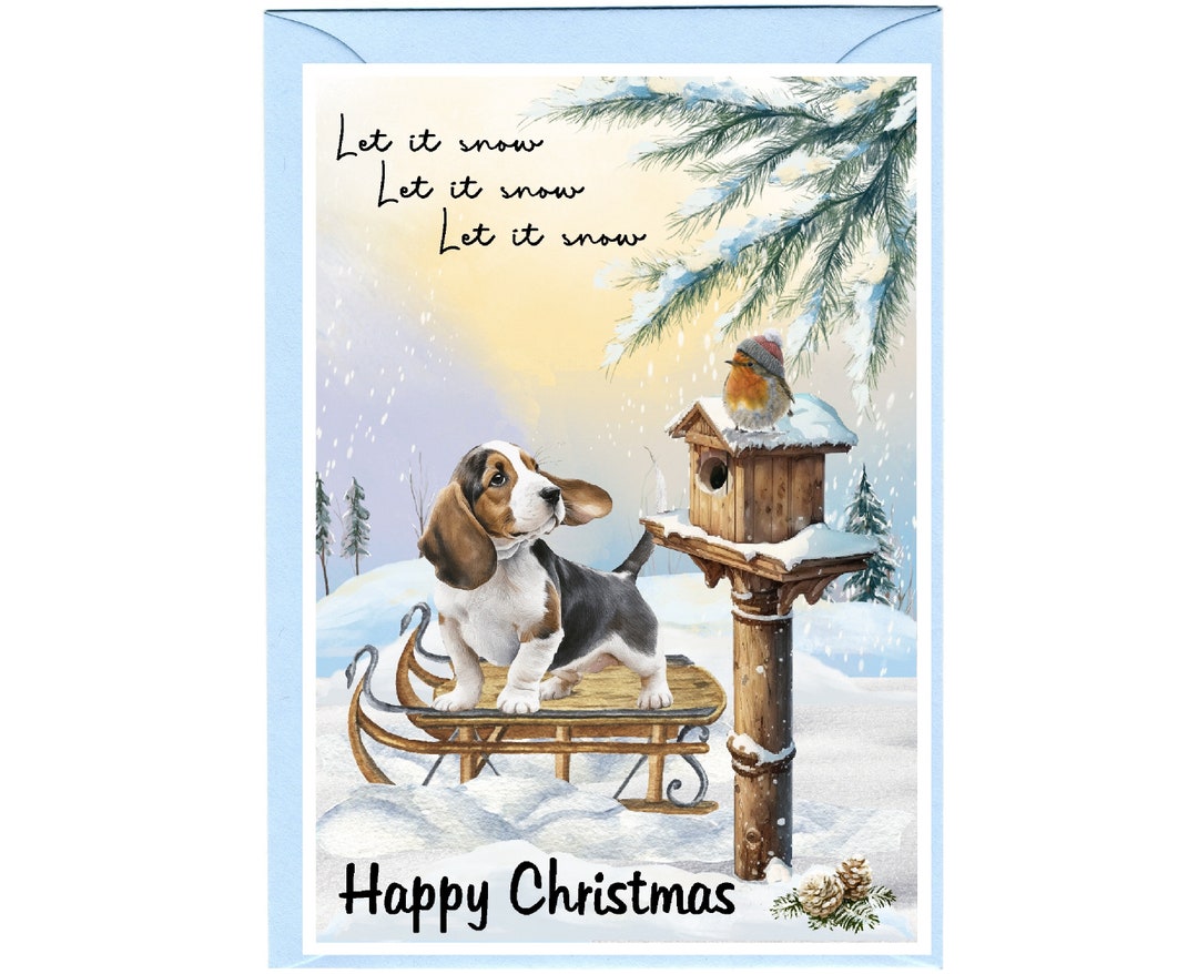 Basset Hound Christmas Card (6" X 4") Blank Inside - With Envelope ...