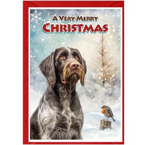 Tarjeta de Navidad para perro Braco Alemán de pelo duro (6" x 4") Interior en blanco, con sobre. Artículo perfecto para cualquier amante de los perros.