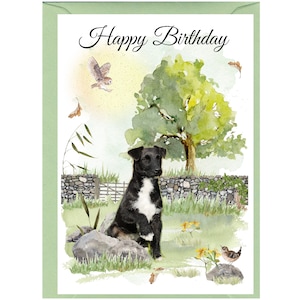 Tarjeta "Feliz cumpleaños" de perro Patterdale Terrier (6" x 4") con sobre - Interior en blanco para su propio mensaje. Perfecto para cualquier amante de los perros.