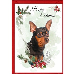 Miniature Pinscher Dog Christmas Card (6" x 4") Blank inside - with Envelope.  Perfect item for any Dog Lover