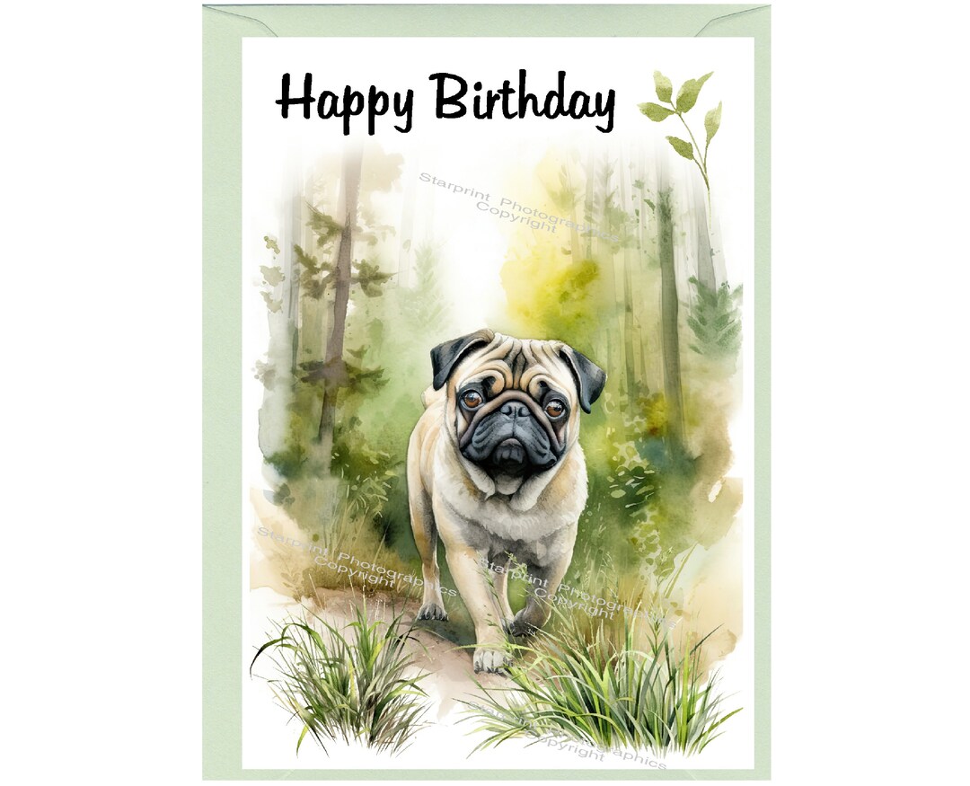 Pug Dog happy Birthday Card 6 X 4 With Envelope Blank Inside for Your ...