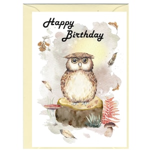 Carte d'anniversaire hibou (6 x 4 po.) avec enveloppe - Vierge à l'intérieur pour votre propre message.