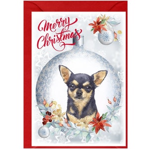 Tarjeta navideña de Chihuahua (15 x 10 cm). Interior en blanco y con sobre. Ideal para cualquier amante de los perros.