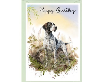 Tarjeta de "Feliz Cumpleaños" para Braco Alemán (15 x 10 cm) con sobre. Interior en blanco para tu mensaje. Perfecta para cualquier amante de los perros.