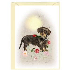 Carte/notelet vierge pour chien à poil métallique teckel (6 x 4 po.) avec enveloppe - Idéal pour la fête des mères, un anniversaire, la Saint-Valentin, etc.