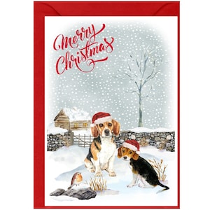 Tarjeta navideña con diseño de perro beagle (15,24 x 10,16 cm), interior en blanco y con sobre. Artículo perfecto para cualquier amante de los perros.