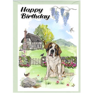 Bernhardiner Hund ""Happy Birthday"" - Karte 15 x 10 cm mit Umschlag." Leer innen für Ihre eigene Nachricht. Perfekt für jeden Hundefreund