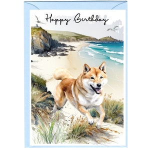 Shiba Inu Hund ""Happy Birthday"" Karte (15,5 x 10,5 cm) mit Umschlag - Leere Innenseite für Ihre eigene Nachricht." Perfekt für jeden Hundefreund.