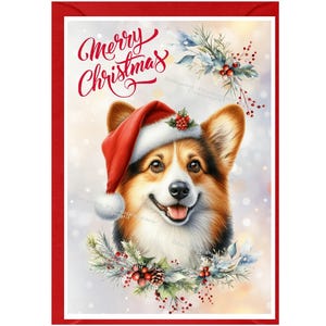 Tarjeta de Navidad del perro Welsh Pembroke Corgi (6" x 4") Interior en blanco - con sobre. Artículo perfecto para cualquier amante de los perros.