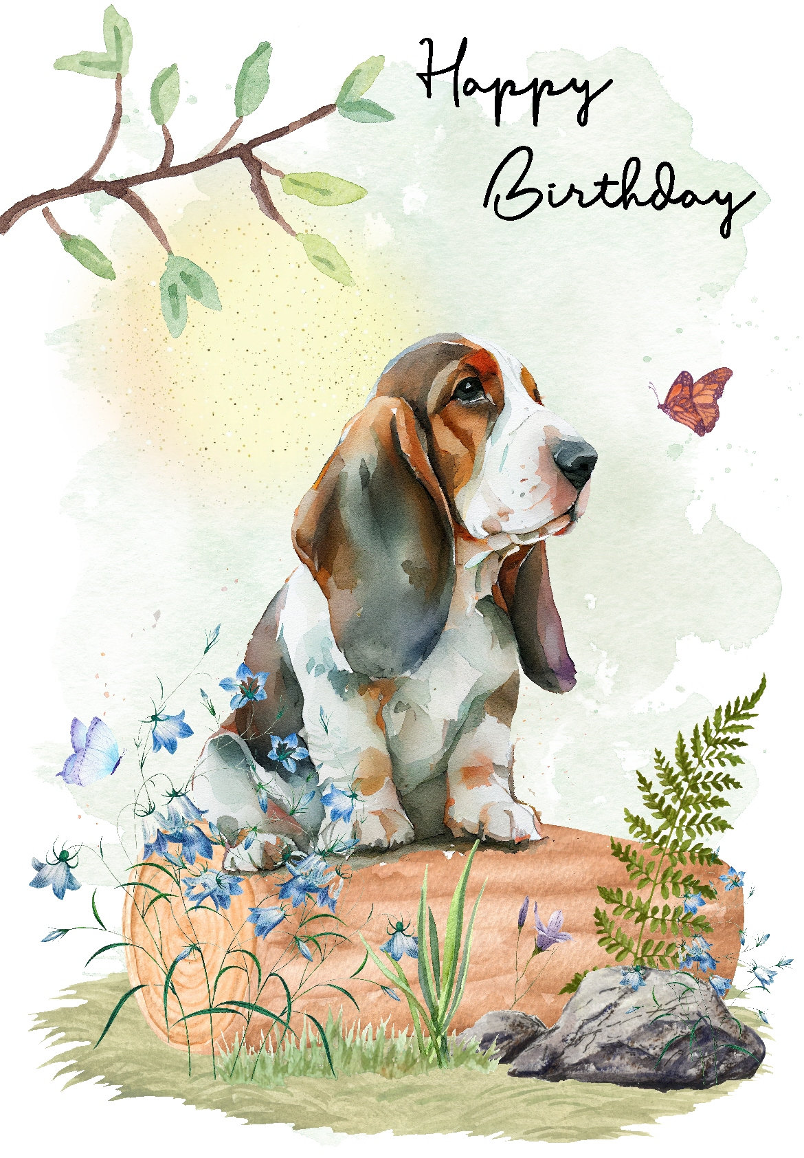 Personalised Basset Hound Dog Birthday, Sympathy, Thank You Congratulations Greetings Card - View #2