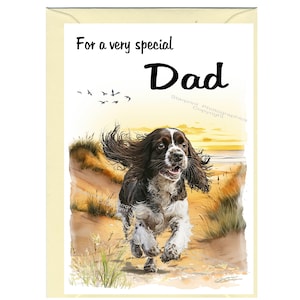 Pusta kartka/notatka dla TATY z wizerunkiem psa rasy springer spaniel (15 x 10 cm) z kopertą - idealna na Dzień Ojca, urodziny itp.