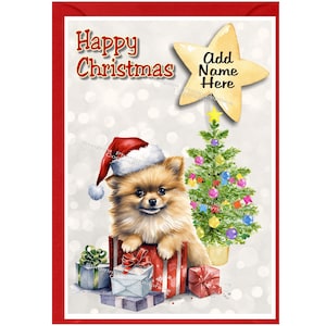 Personalised Pomeranian Dog Christmas Card (6" x 4") Blank inside - with Envelope. Perfect item for any Dog Lover