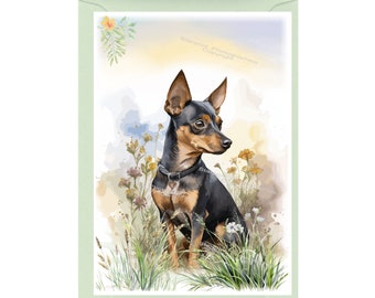 Personalised Miniature Pinscher Dog Blank Card /Notelet (6" x 4") with Envelope.  Card can be left blank if preferred