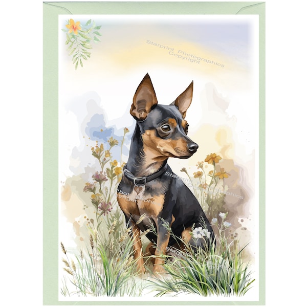 Personalised Miniature Pinscher Dog Blank Card /Notelet (6" x 4") with Envelope.  Card can be left blank if preferred