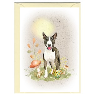 Gekleurde blanco kaart van de Bull Terrier-hond (6 x 4 inch) met envelop - ideale verjaardag, Moederdag, valentijnskaart, enz.