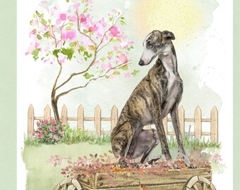 Kunst-Karte Mit Greyhound Aquarell-Motiv – Blanko Innen, 17,5x12,5 Cm, Für Hundeliebhaber