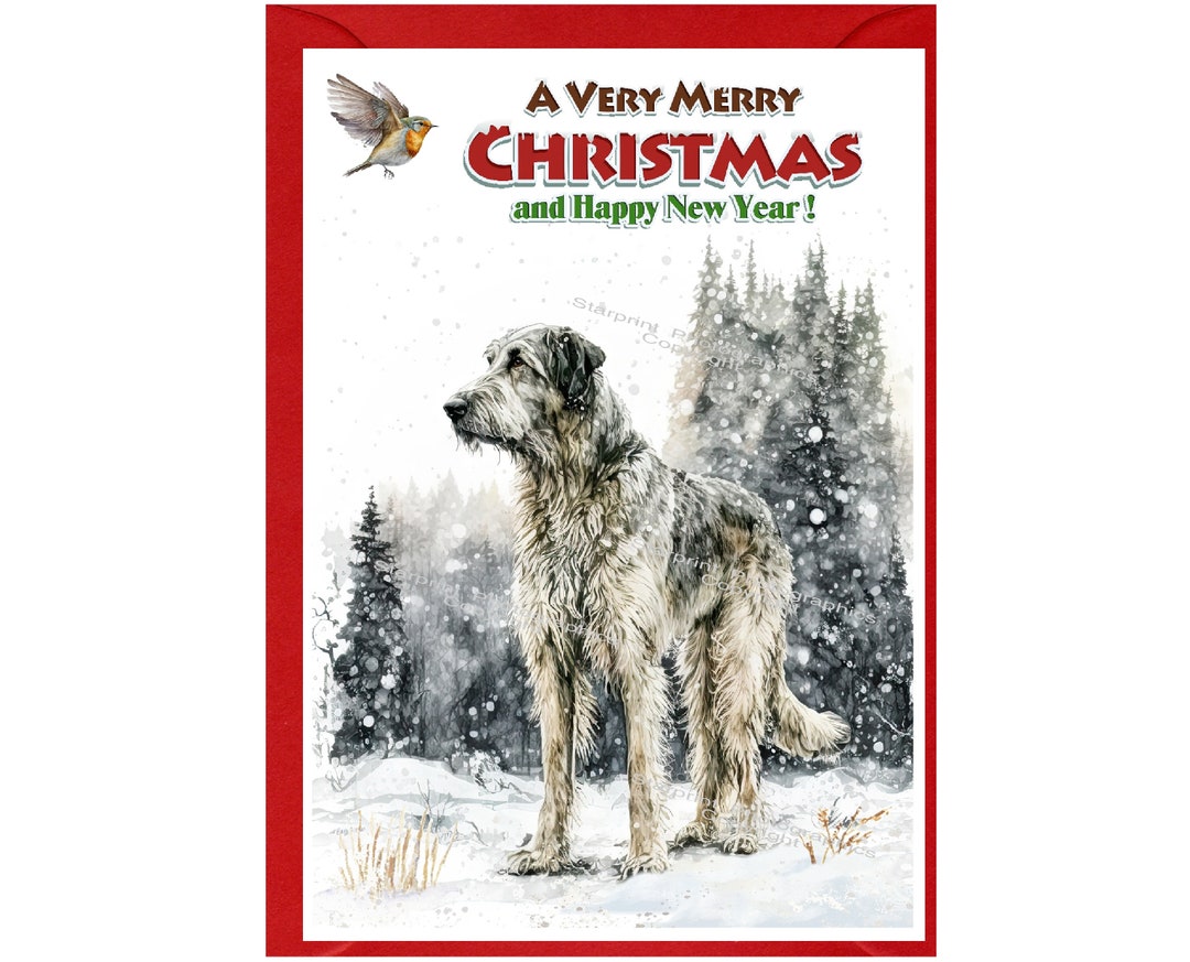 Irish Wolfhound Dog Christmas Card (6" X 4") Blank Inside - With ...