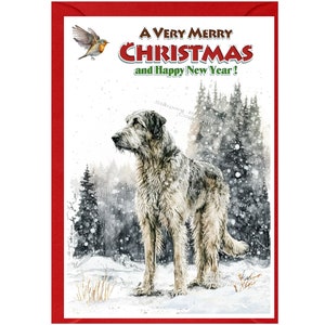 Cartão de Natal do cão Irish Wolfhound (6" x 4") em branco por dentro - com envelope. Item perfeito para qualquer amante de cães