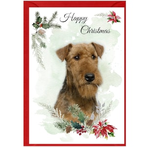 Cartão de Natal do cão Airedale Terrier (6" x 4") em branco dentro - com envelope. Item perfeito para qualquer amante de cães