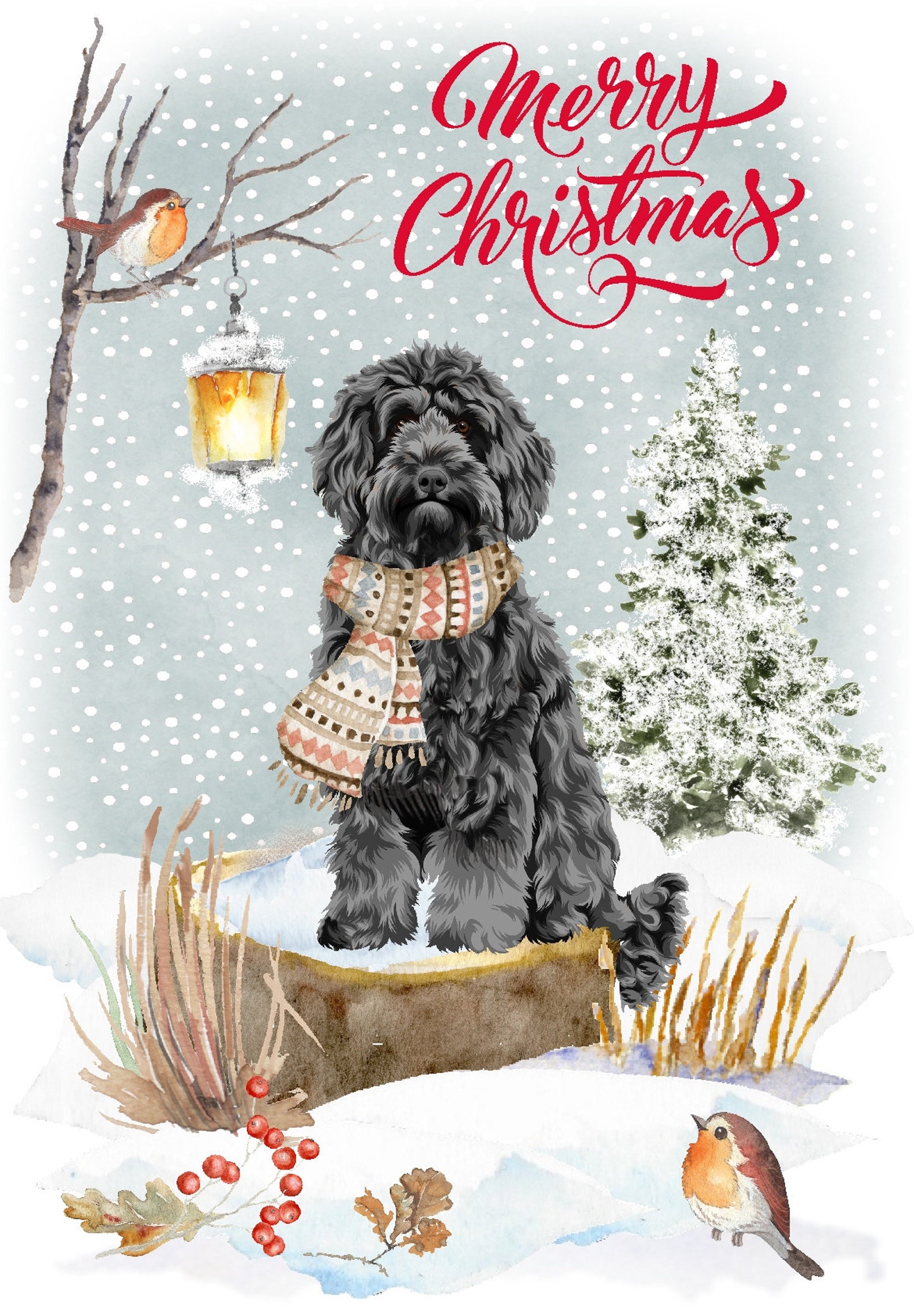 Labradoodle / Doodle Dog Christmas Card (6" X 4") Blank Inside - With ...