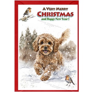 Cavapoo / Doodle Dog Christmas Card (6" x 4") Pusta w środku - z kopertą. Idealny przedmiot dla każdego miłośnika psów