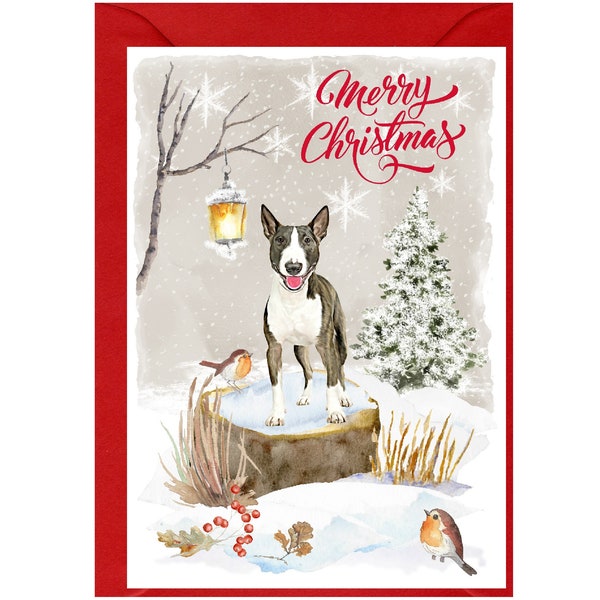 Bull Terrier Dog Christmas Card (6" x 4") Blank inside - with Envelope.  Perfect item for any Dog Lover