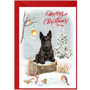 Carte de Noël pour terrier écossais / chien écossais (6 x 4 po.) vierge à l'intérieur - avec enveloppe.  Article parfait pour tous les amoureux des chiens