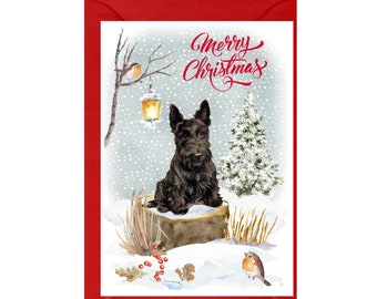 Scottish Terrier / Scottie Dog Christmas Card (6" x 4") Blank inside - with Envelope.  Perfect item for any Dog Lover