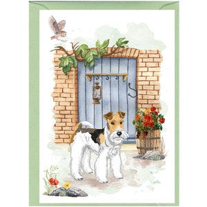 Carte de voeux/notelet personnalisés pour chien Fox Terrier en fil métallique (6 x 4 po.) avec enveloppe.  Idéal pour toutes les occasions. Peut être laissé vide si vous préférez