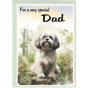 Biglietto d'auguri/biglietto vuoto per PAPÀ raffigurante il cane Lhasa Apso (15,2 x 10,2 cm) con busta, ideale per la festa del papà, compleanno, ecc.